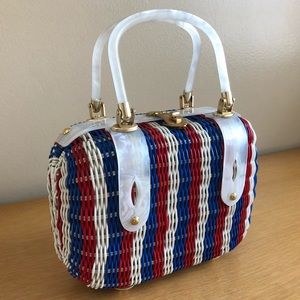 Vintage 50s Patriotic Wicker Lucite Purse